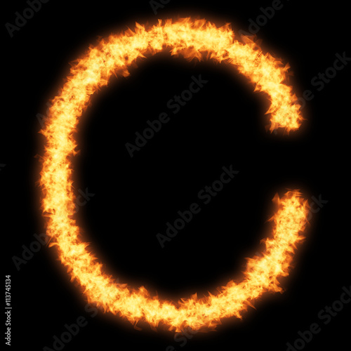 Capital letter C with fire on black background- Helvetica font based