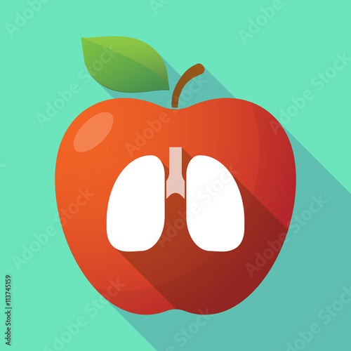Long shadow red apple icon with  a healthy human lung icon