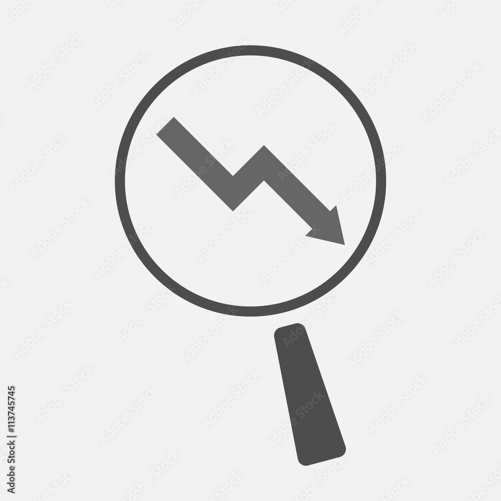 Isolated magnifier icon with a descending graph Isolated magnifier icon with a descending graph