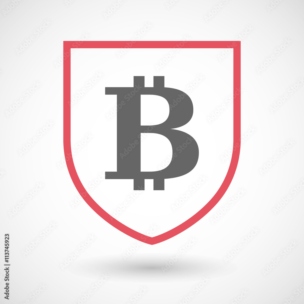 Isolated line art shield icon with a bit coin sign Isolated line art shield icon with a bit coin sign