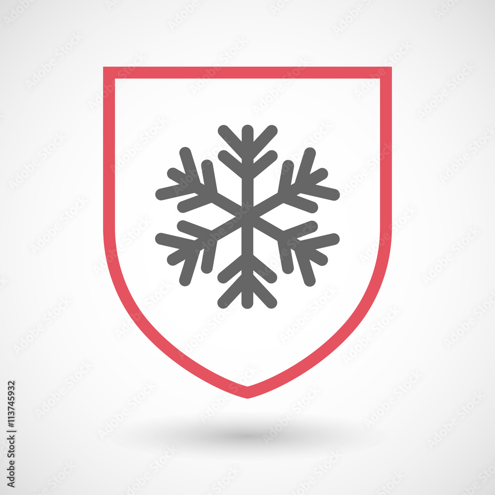Isolated line art shield icon with a snow flake Isolated line art shield icon with a snow flake