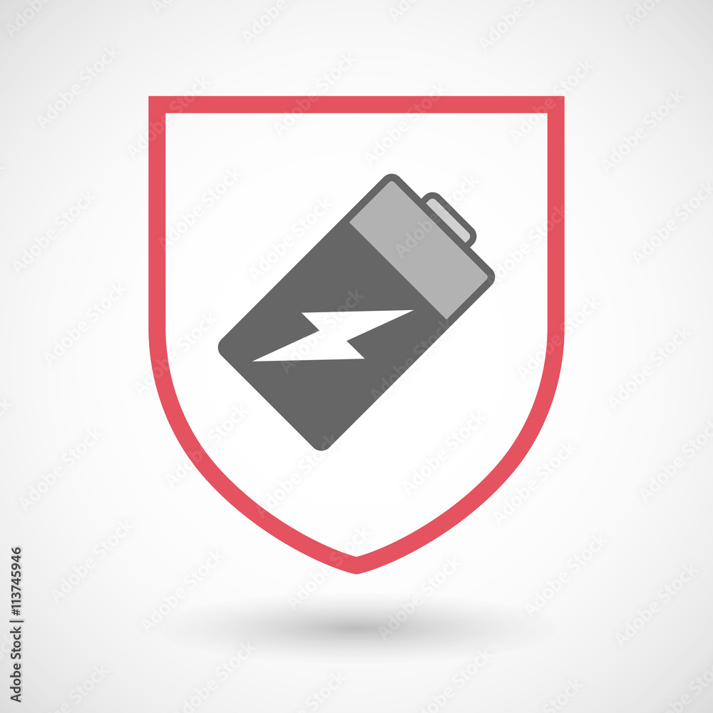 Isolated line art shield icon with a battery