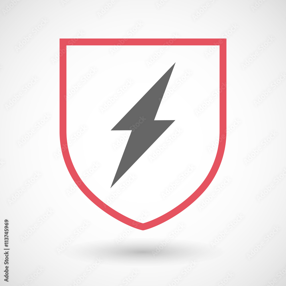 Isolated line art shield icon with a lightning Isolated line art shield icon with a lightning