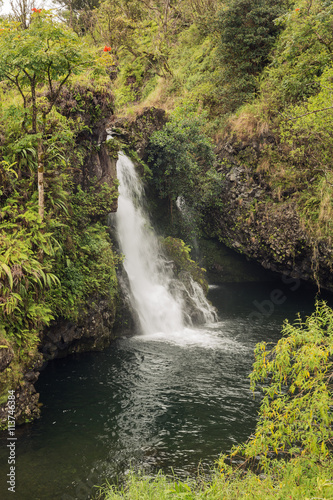 Fototapeta Naklejka Na Ścianę i Meble -  Idyllic waterfall in the tropical forest on the road to Hana..