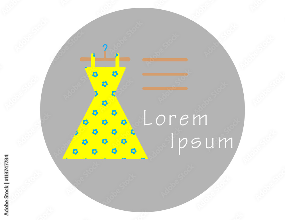 vector illustration round gray logo yellow dress on a hanger vector illustration round gray logo yellow dress on a hanger