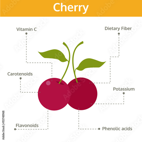 cherry nutrient of facts and health benefits, info graphic fruit