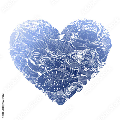 Graphic seafood in the shape of heart