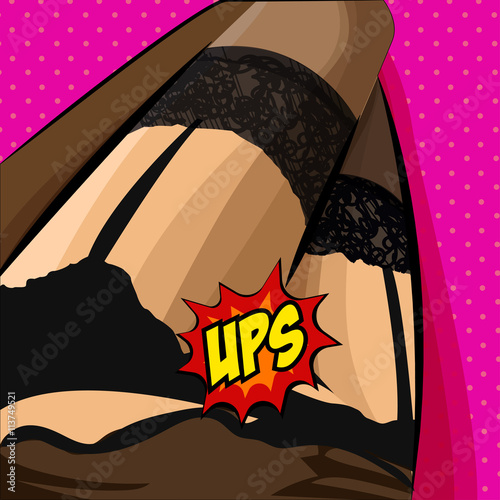 Women's legs in stockings and panties. Pop art comic stile. Vector illustration.