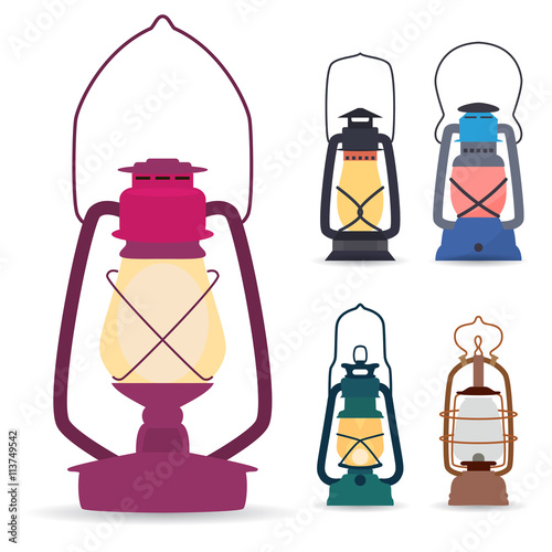 Set of different types of oil lamps in a flat style . Vector illustration .