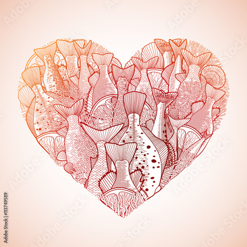 Graphic ocean fish in the shape of heart