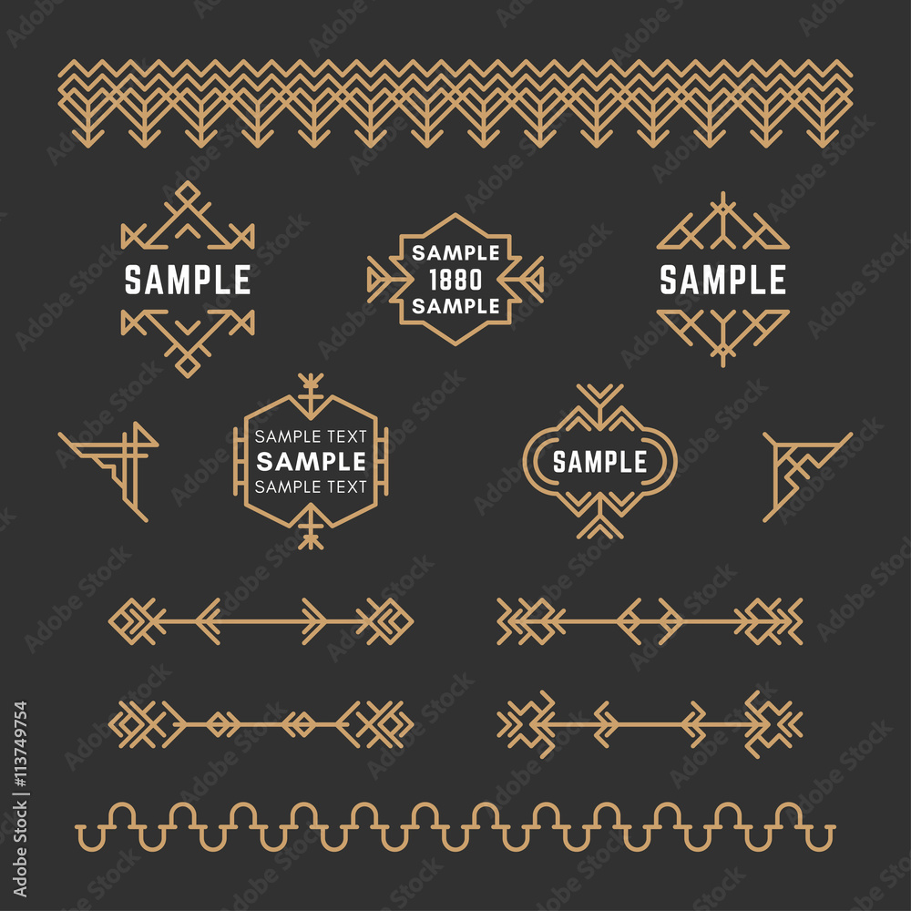 Set of Line Art Decorative Geometric Vector Frames and Borders with Golden and Black Colors. Vector Ornaments, Vector Decoration, Line Ornament, Vector Logos, Vector Labels Set of Line Art Decorative Geometric Vector Frames and Borders with Golden and Black Colors. Vector Ornaments, Vector Decoration, Line Ornament, Vector Logos, Vector Labels