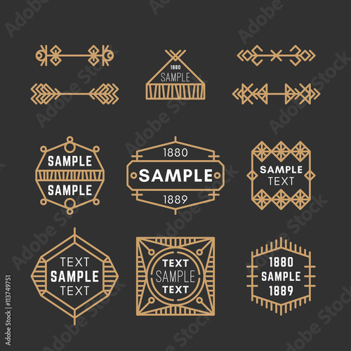 Set of Line Art Decorative Geometric Vector Frames and Borders with Golden and Black Colors. Vector Ornaments, Vector Decoration, Line Ornament, Vector Logos, Vector Labels