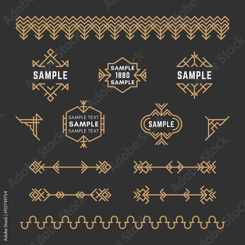 Set of Line Art Decorative Geometric Vector Frames and Borders with Golden and Black Colors. Vector Ornaments, Vector Decoration, Line Ornament, Vector Logos, Vector Labels