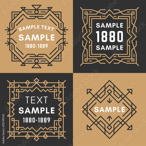 Set of Four Line Art Decorative Geometric Vector Frames and Borders with Golden and Black Colors. Vector Ornaments, Vector Decoration, Line Ornament, Vector Logos, Vector Labels