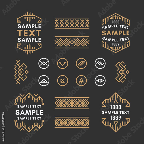 Set of Four Line Art Decorative Geometric Vector Frames and Borders with Golden and Black Colors. Vector Ornaments, Vector Decoration, Line Ornament, Vector Logos, Vector Labels