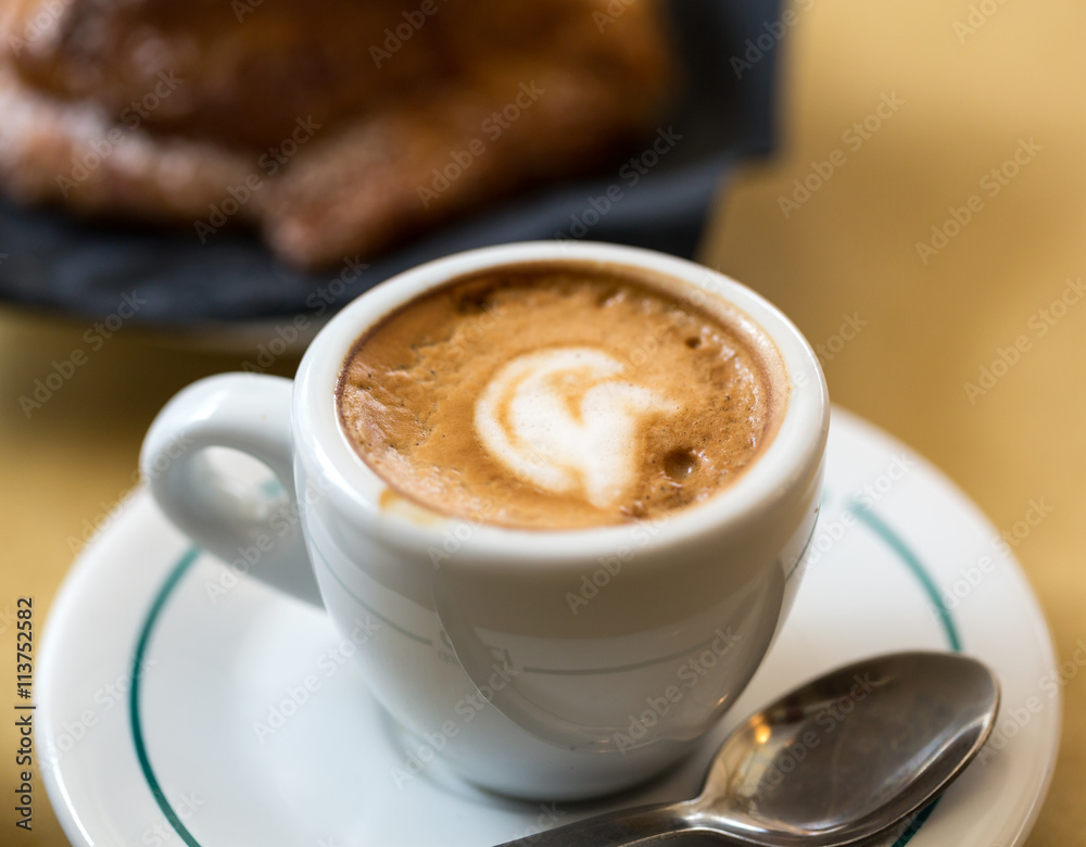 Cup of coffee with croissants on the table Cup of coffee with croissants on the table
