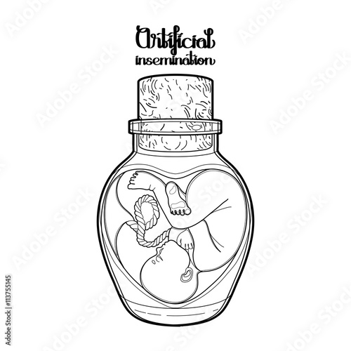 Graphic fetus in the glass bottle