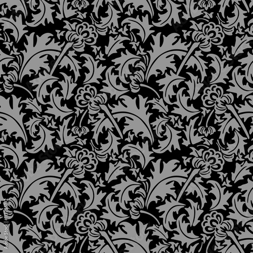 Seamless background image of vintage garden spiral leaf flower plant.
