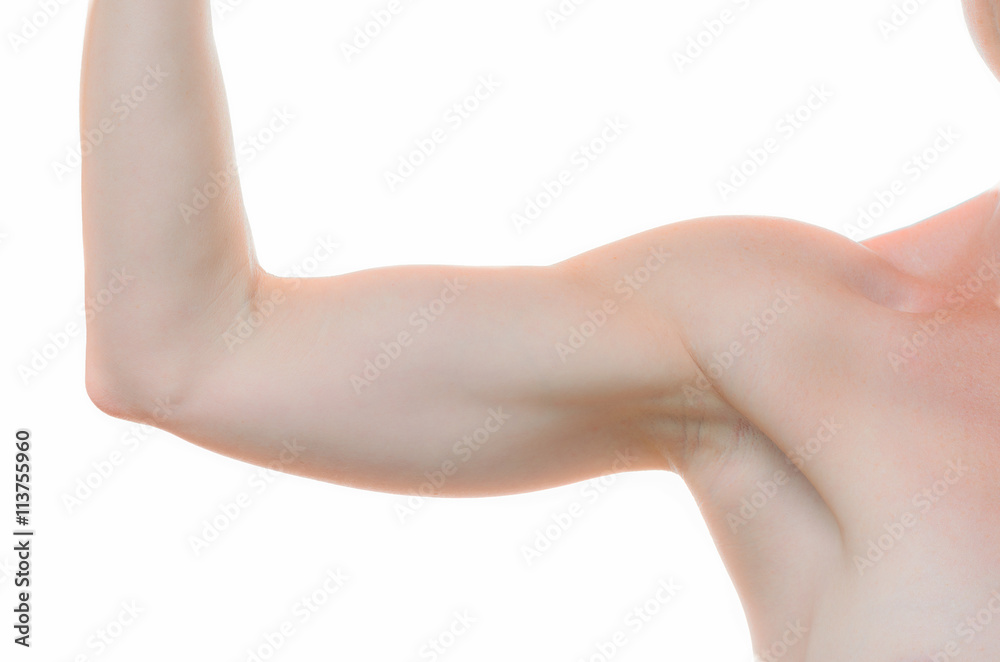 One woman bare shoulder and arm bent at the elbow One woman bare shoulder and arm bent at the elbow