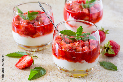 layered dessert with strawberries  mascarpone and strawberry jel