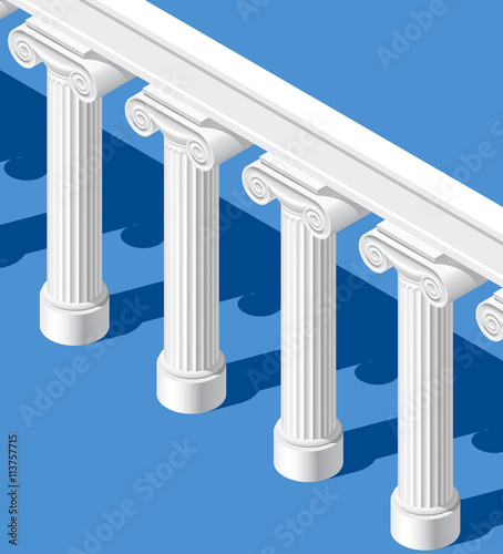 Fotografia Isometric white classic ancient colonnade on blue background