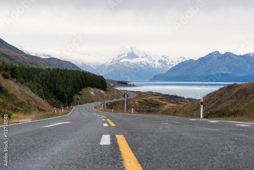Road to mount Cook, Southern Alps, New Zealand