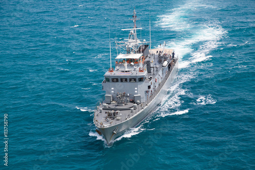 Grey modern warship,aerial view