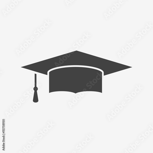 Graduation cap monochrome icon. Mortarboard vector illustration.