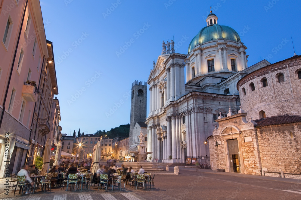 BRESCIA, ITALY - MAY 20, 2016: The Dom at evening dusk (Duomo Nuovo and Duomo Vecchio).