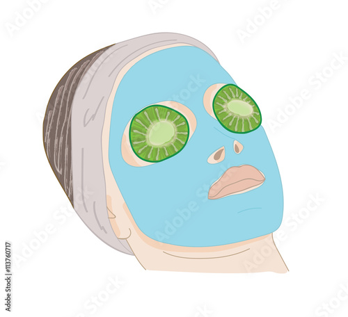 Young woman with clay facial mask.vector illustration.