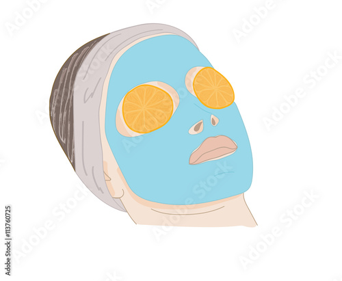 Young woman with clay facial mask. vector illustration