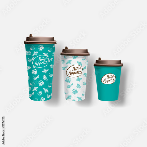 Vector restaurant cafe set: paper coffee cups.