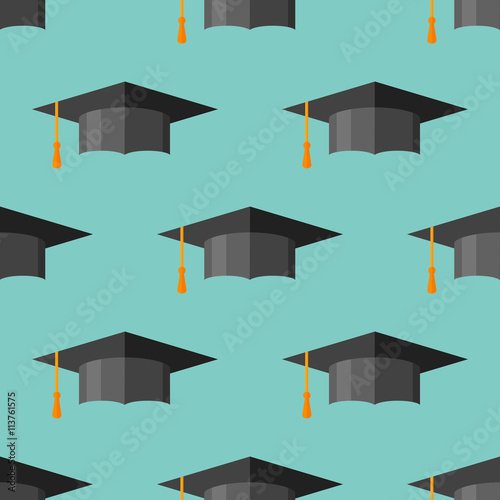 Seamless pattern with graduation cap. Vector texture.