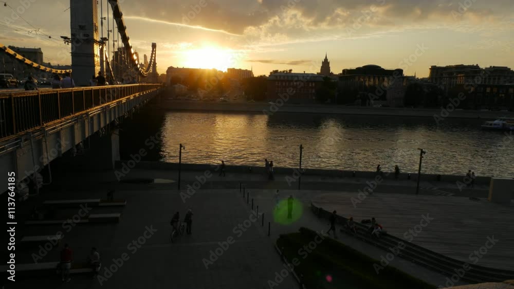 Crimean bridge at night in Moscow on July 01, 2015. Russia, timelapse Crimean bridge at night in Moscow on July 01, 2015. Russia, timelapse