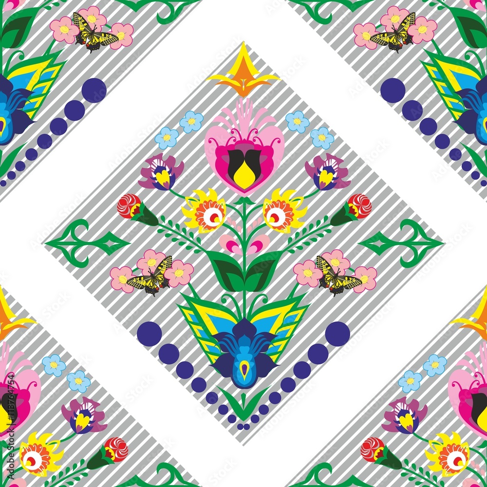 floral polish pattern - obrazy, fototapety, plakaty 