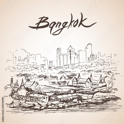 Sketch of Bangkok cityscape. Isolated on white background