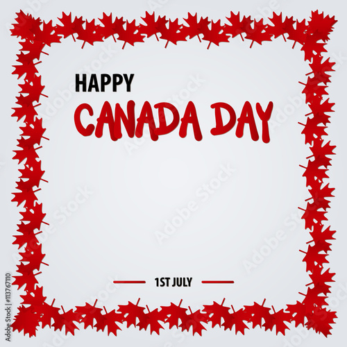 Happy Canada Day card background with red maple leaves frame.