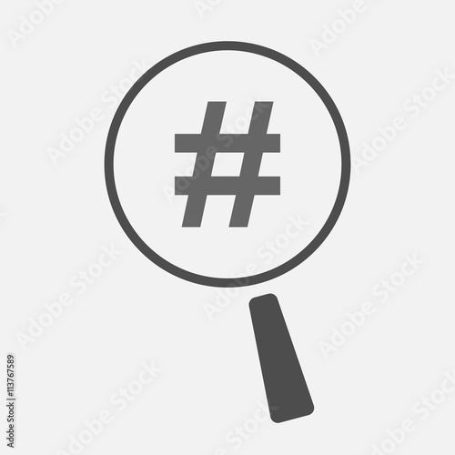 Isolated magnifier icon with a hash tag