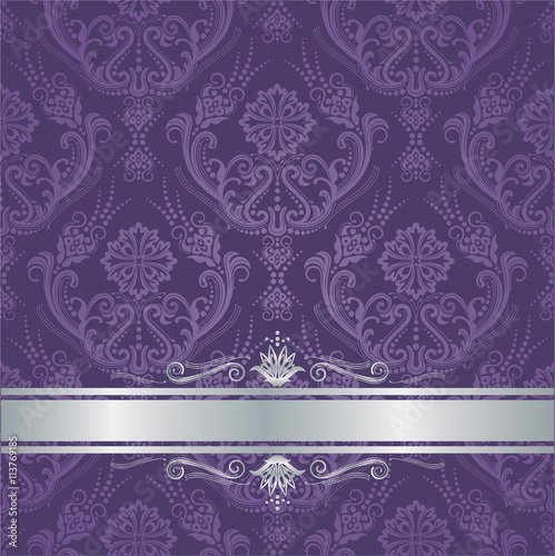 Luxury purple floral damask cover silver border