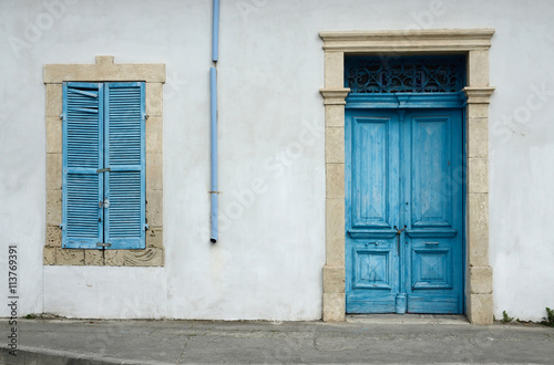 Cypriot old house with blue door and window