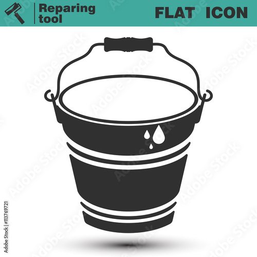 Bucket of water or glue for wallpaper vector flat icon. Construction working tool item.