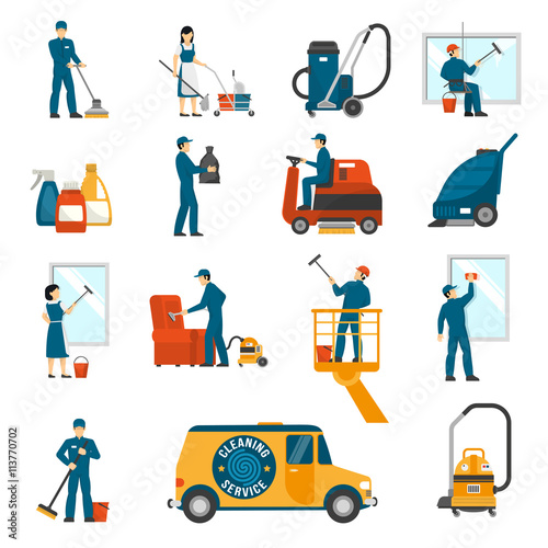   Industrial Cleaning Service Flat Icons Set 