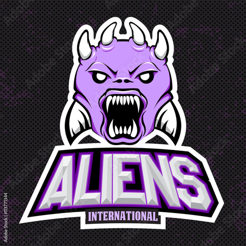 Violet alien modern logo for a sport team. Premade logotype with naming.