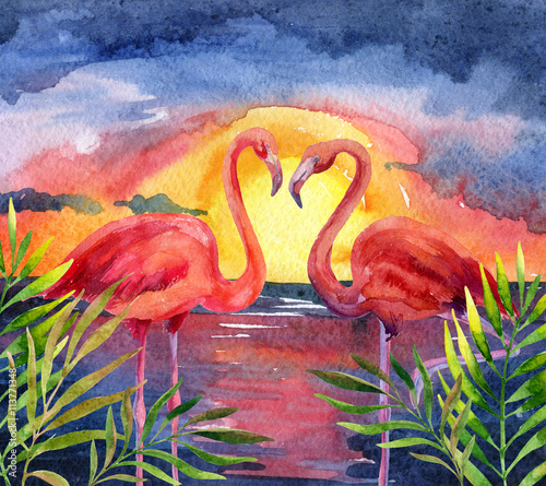 Naklejka miłość sztuka flamingo wieś zwierzę