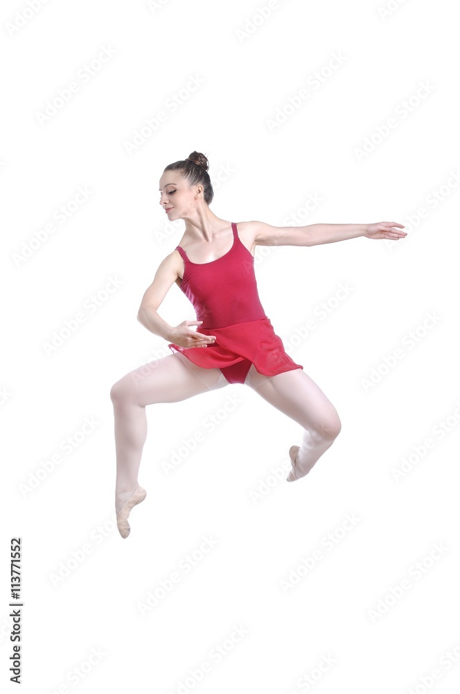 Beautiful artistic female ballerina working out, performing art element