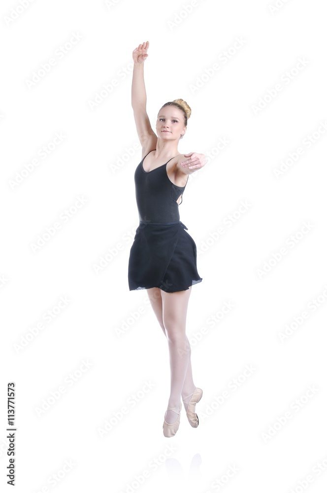Beautiful artistic female ballerina working out, performing art ballet element Beautiful artistic female ballerina working out, performing art ballet element