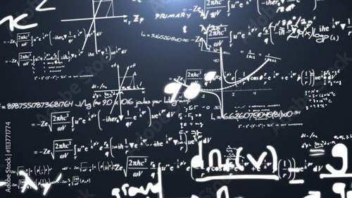 Math equations. Flight through numbers, formulas and math equations.