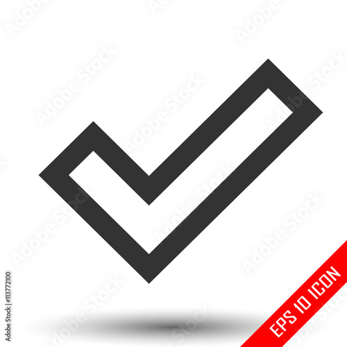 Check sign icon. Confirm sign. Simple flat logo of confirmation sign on white background. Vector illustration.