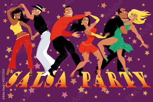 Cartoon couple dancing salsa in a nightclub, EPS 8 vector illustration, no transparencies 