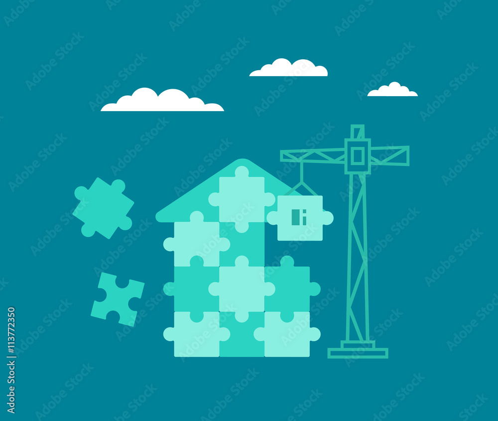 Building house from the particles of puzzles Building house from the particles of puzzles